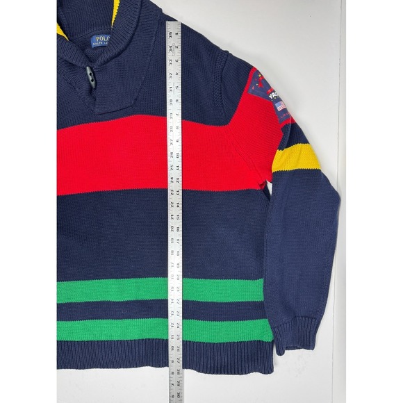 Polo Ralph Lauren 12.M Yacht Challenge Sweater Men XL Navy Red Stripe Shawl Neck - Picture 11 of 16